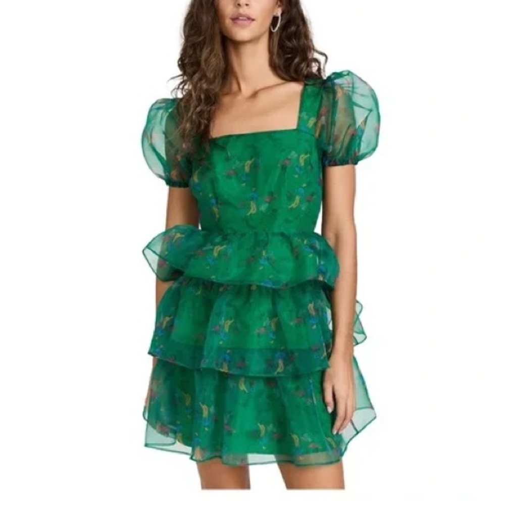 HVN Organza Mini Tiered Dress